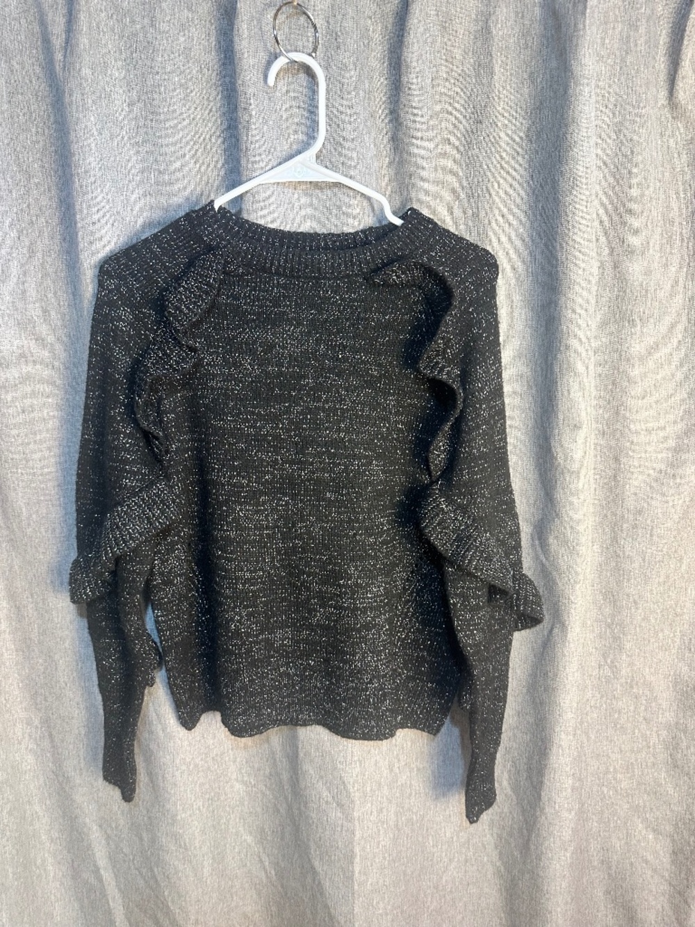 Time And Tru Shimmering Metallic Black Ruffle Knit Pullover Sweater - Medium
